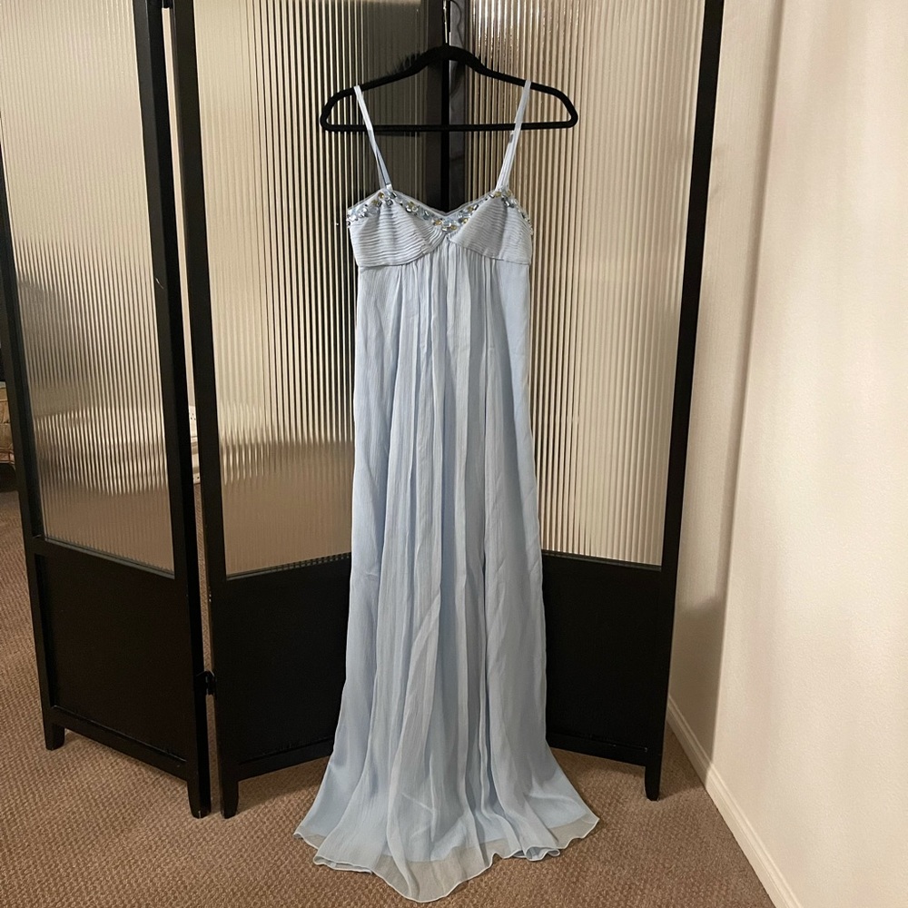 BCBG Crystal Blue Chiffon Beaded Gown
